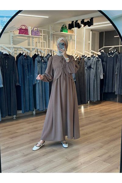 OlaLady Women's Front Ribbon Tie Slim Modal Fabric Hijab Dress