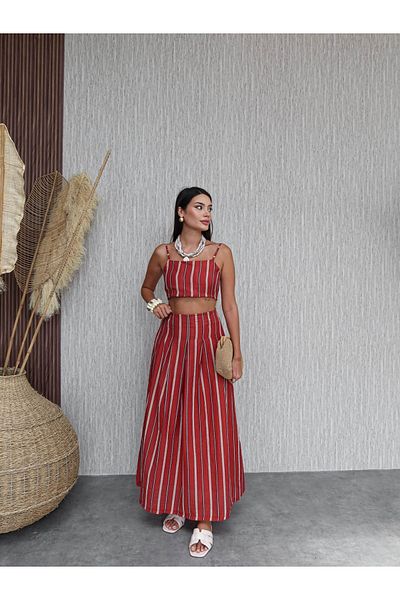 ESRAHELVACI Striped Crop Skirt Set