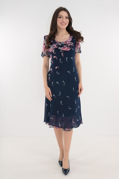 Trend Land Elegant navy blue veil dress with pink roses