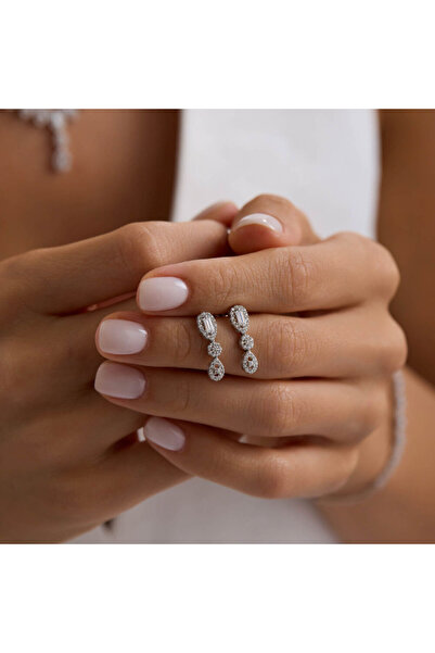 Sembol Gold Drop Baguette Beyaz Altın Takı Seti