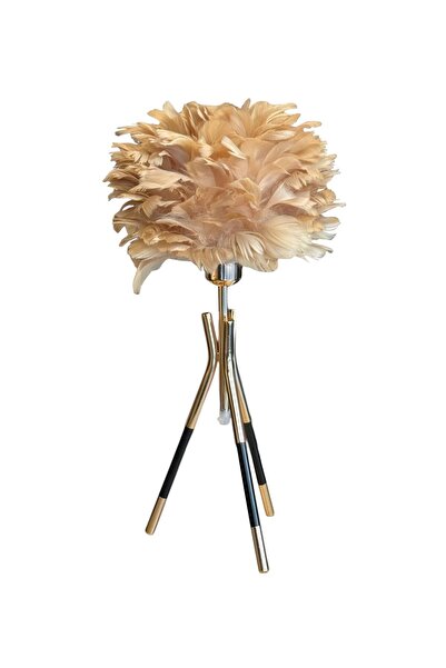 HRD STORE KUŞ TÜYLÜ, ŞIK, MODERN, TRİPOD AYAKLI ABAJUR ROZE