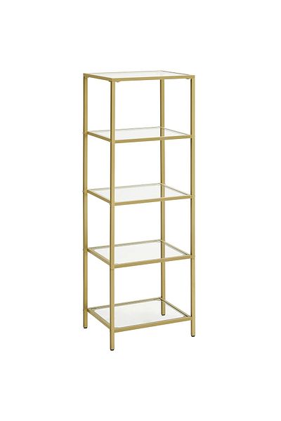 VASAGLE Bedroom Step Shelf, 5 Tiers, Tempered Glass, Steel Frame, 30x124x40cm, Gold