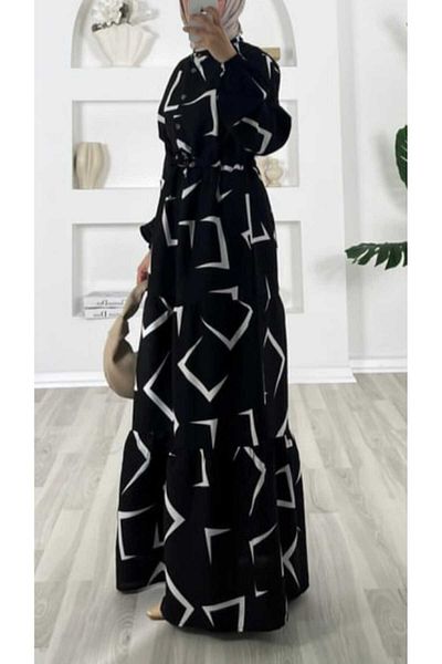 ŞIK VE MUTLU Viscose Cotton White Patterned Hijab Dress
