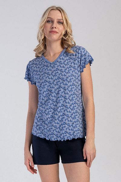 VİENETTA Women's Viscose V-Neck Short Sleeve Shorts Pajama Set, 311430