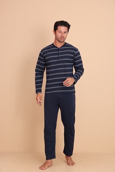 Redline Knit Regular Navy Blue Men's Long Sleeve Pajama Set
