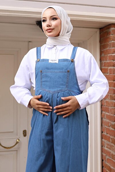 Missvalle Ολόσωμη φόρμα εγκυμοσύνης με τσέπη Kangaroo Light Blue 19248