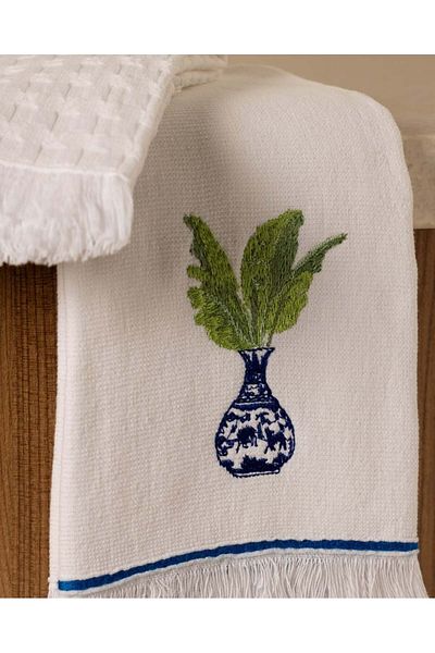 Madame Coco Vase Kitchen Towel Set of 2 - White/Blue