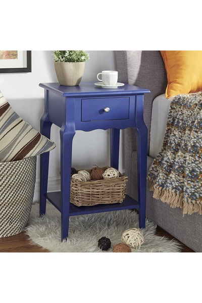 Wooding Mobilya Çekmeceli Masif Lacivert Lake Bonamy Raflı Komodin - Yan Sehpa