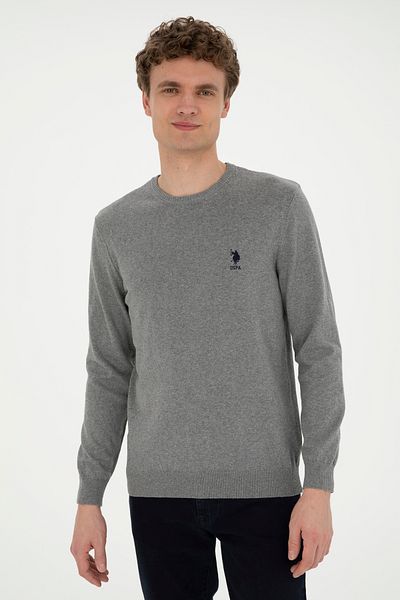 U.S. Polo Assn. Men's Gray Sweater With Fine Texture And Round Collar