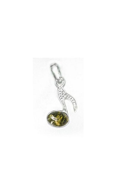 OEN Silver pendant with green amber, musical note pattern, length 1 cm