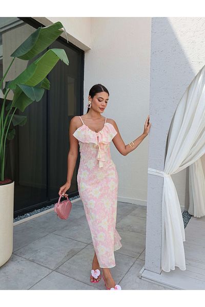 ESRAHELVACI Floral Pattern Ruffle Midi Dress