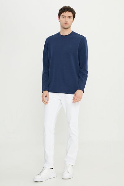 ALTINYILDIZ CLASSICS Men's Navy Blue Slim Fit Slim Fit Crew Neck Stretch T-Shirt