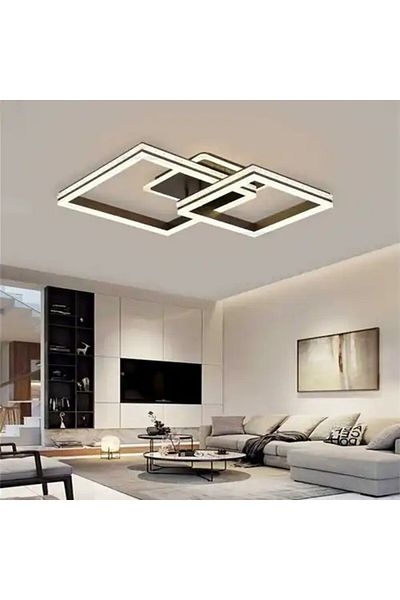 LED CONCEPT LED chandelier with 3 types of light and remote control, brown, square, 160W, dimmable, 56x56x17cm