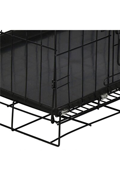 SERSIMO Cușcă pentru animale de companie, 2 uși, pliabilă din metal, L, neagră, 60x50x42 cm