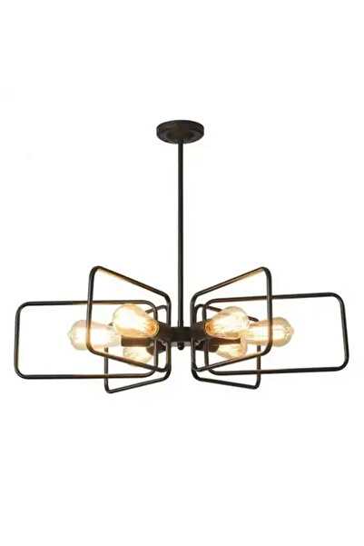 LED CONCEPT Lustra cu abajururi, neagra, patrata, 70x70x55cm, tip bec 6xE27