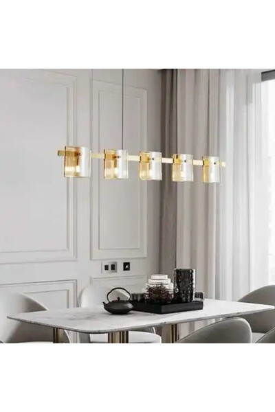 LED CONCEPT Chandelier with lampshades, golden, linear, 120x5x100cm, bulb type 5xG9