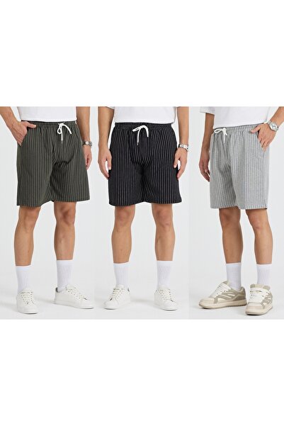 pandy شورت وبرمودا بخطوط عادية للجنسين مكون من 3 قطع