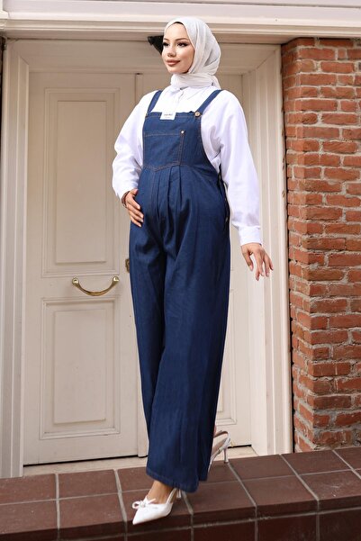 Missvalle Ολόσωμη φόρμα εγκυμοσύνης με τσέπη καγκουρό σκούρο μπλε 19248