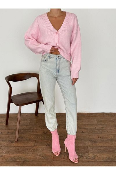 fujya V-Neck Basic Aura Cardigan Pink