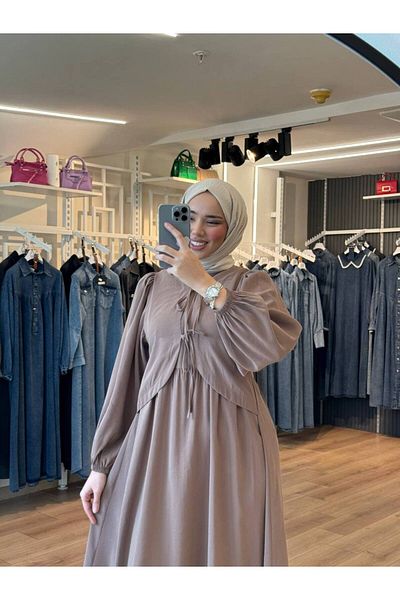 OlaLady Women's Front Ribbon Tie Slim Modal Fabric Hijab Dress