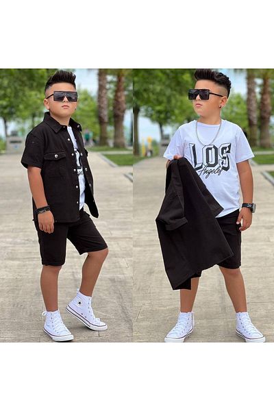 Uslukids Boy's Summer/Shirt-Shorts-T-Shirt Casual Set