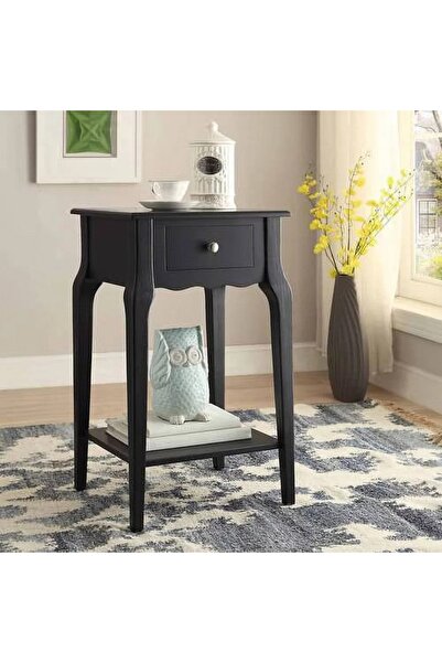 Wooding Mobilya Çekmeceli Masif Siyah Lake Bonamy Raflı Komodin - Yan Sehpa