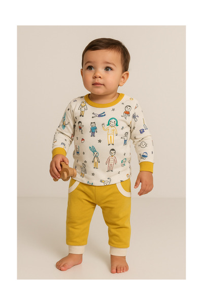 BabyCosy Organic Wear Fun Character Printed Yellow Baby Organic Pajama Set