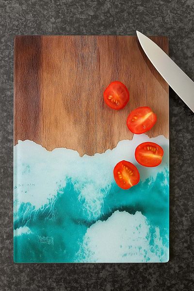 Jenisa Glass Cutting Board Non-Slip Base 30X20Cm - Sea