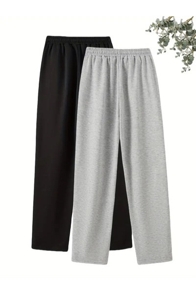 yx yustex sport 2 Pieces Double Colorwomen's Black Gray Baggy Plus Size Loose Cut Quality Flexible Comfortable Fabric Sweatpantsyus