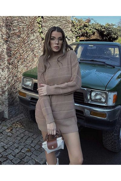 Bracha Half Turtleneck Thessaloniki Knitted Women's Mini Knitwear Dress