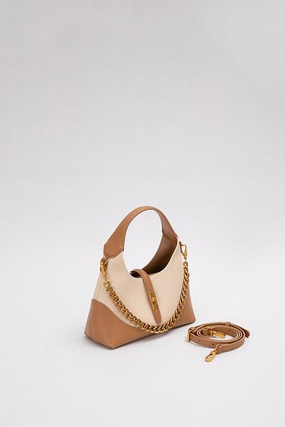 Levidor Cream-Camel Gold Chain Accessory Handbag