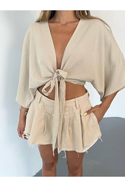 OYERGA MODA Cămașă de damă cu detaliu de legare la piept