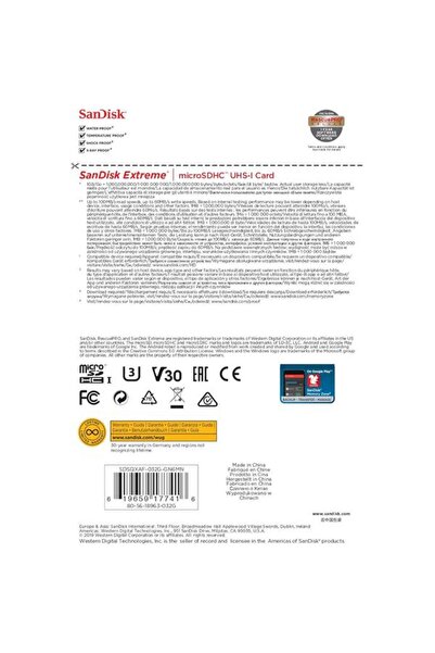 SanDisk Extreme SDSQXAF-032G-GN6MN MicroSDHC Card 32GB, up to 100 MB/s, UHS-I U3, Class 10