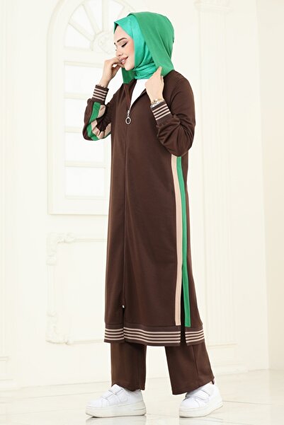 ModaMerve Garni Detay Tesettür Takım 365DVL817-MS Kahve