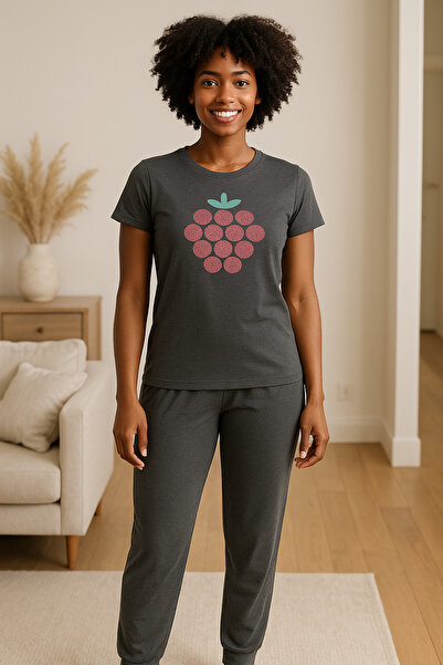 LXL Women's Short Sleeve Gray Pajama Set Printed