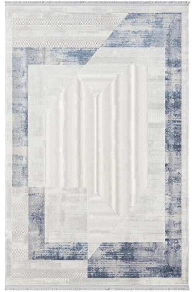 Karmen Halı Dark Dk014m Gri Halı Mavi Geometrik Detaylı Akrilik Tozuaz Salon ...