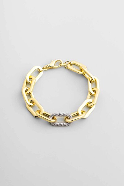 So CHIC... Chloe 18 Ayar Sarı Altın Kaplama 18 Cm Gümüş Zincir Bileklik