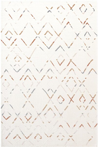 Karmen Halı Icon IC006R Krem Renkli Geometrik Modern Desenli Pamuk Tabanlı Ak...