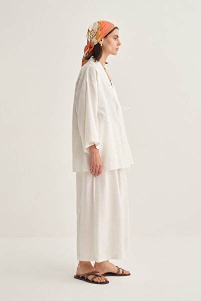 EBU Prive Women's Organic Cotton Oversize Kimono Ecru