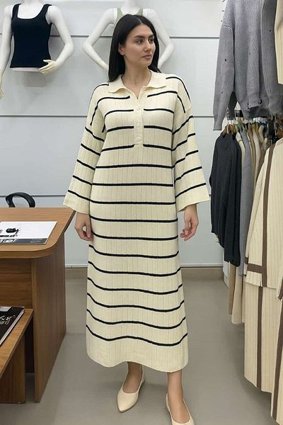 BOZKAYA ÖRME Spanish Sleeved Striped Dress