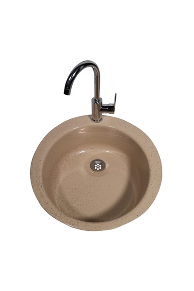 RAY Chiuvetă de bucătărie, material compozit, crem marmorat, diametru 490 mm, adâncime cuvă 150 mm