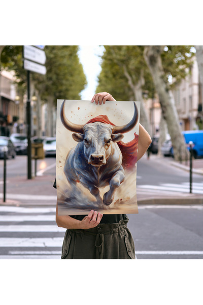 Rosaart Frameless Poster, Digital Print Abstract, Bull "Free", Living Room Office Decoration, Poster