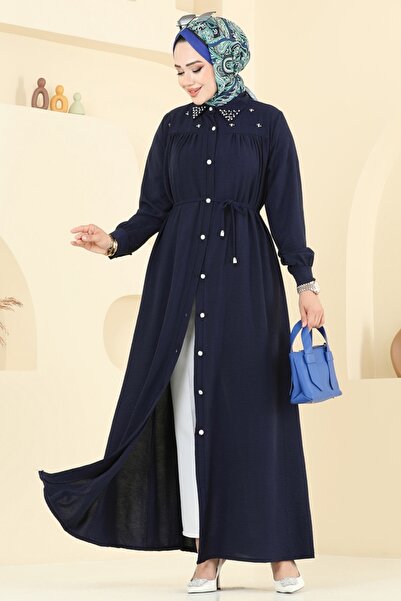 ModaMerve Boncuk Detaylı Elbise Ferace 3141HBS856-MS Laci