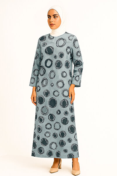 dorbe Vintage Geo Pattern Long Sleeves Pullover Design Abaya Inner Style Maxi Dress