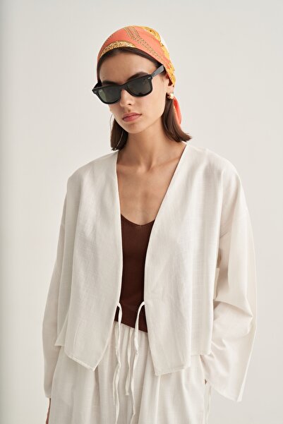 EBU Prive Women's Organic Cotton Short Kimono Ecru