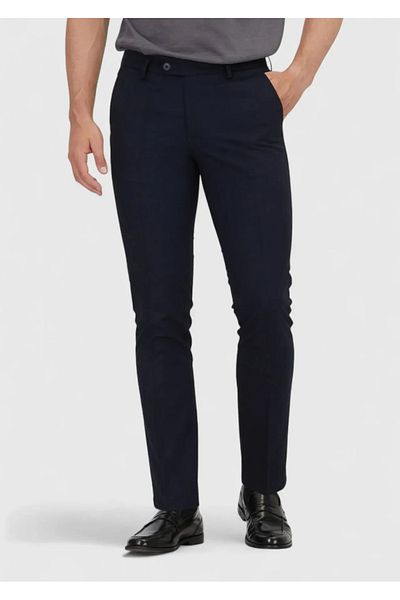 Ramsey Navy Blue Plain Woven Slim Fit Classic Trousers