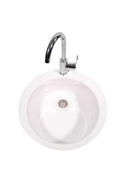 RAY Chiuvetă de bucătărie, material compozit, albă, diametru 490 mm, adâncime cuvă 150 mm, instalare deasupra blatului