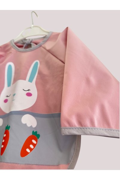 BETSY STUDIO Rabbit Patterned Light Pink Liquid Proof Sleeved Food & Activity Bib (6-18 Months)