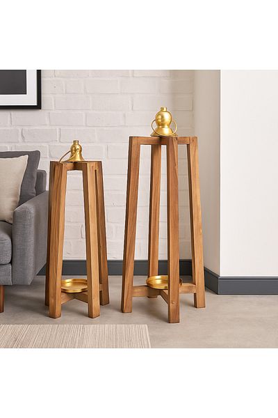 Vi Markets Natural Candlestick Set - Wood and Gold Metal