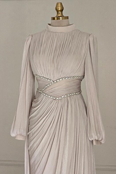 Yonca Moda Evi TAŞ RENGİ Organze Abiye 9017